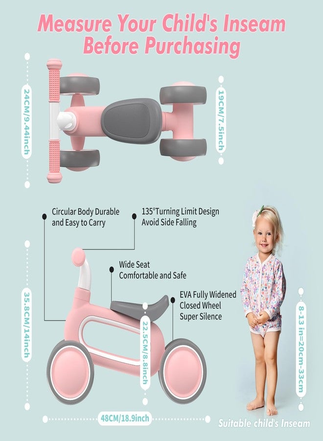 DRAMATION Baby Balance Bike for 1 Year Old Girls Gifts, 10-12 Months No Pedal Toddler Balance Bike with 4 Silence Wheels, 1st Birthday Gift, Ride On Toys for Boys Girls 1 Years Old, Pink - Image 5